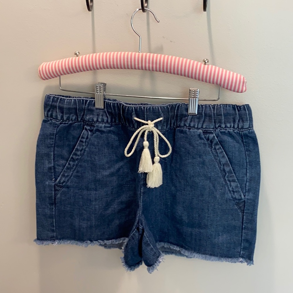 LOFT Denim Frayed Edge Shorts with Drawstring